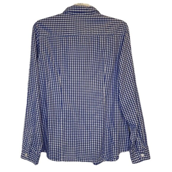 L.L. Bean Womens Blue White Check Long Sleeve Cotton Button Up Blouse Top Sz L - Picture 3 of 9